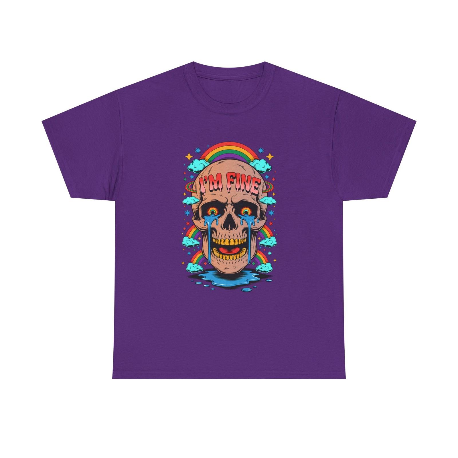 

Skull I M FINE Tee - Rainbow Skull Funny T-Shirt Autism ASD ADHD 4XL