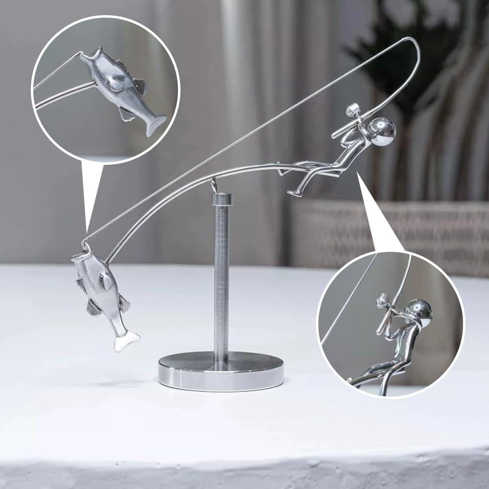 Desk Ornament The Fisherman Balancing Sculpture Metal Fishing Statue  for Home & Office Decor