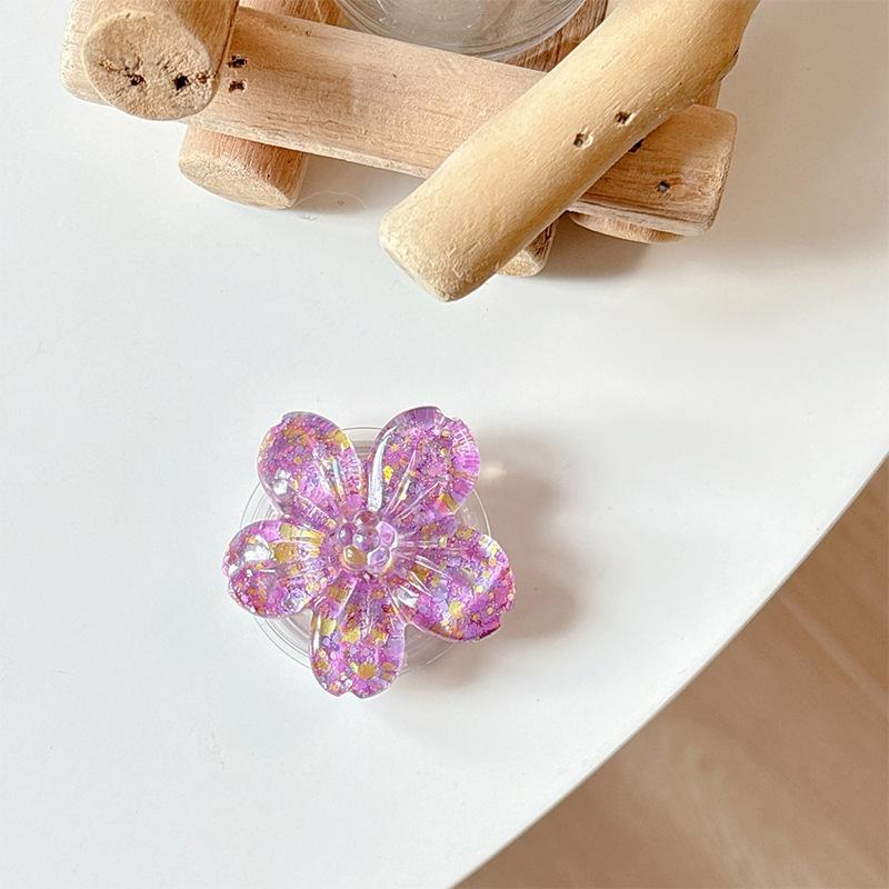 Glitter Sequins Three-Dimensional Flowers Mobile Phone Airbag Bracket Paste Ring Desktop Lazy Watching Drama Girl Heart