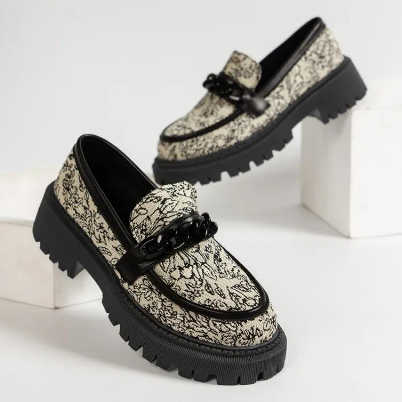 Fujin Denim Print Cloth Synthetic Leather Platform Wedge Chunky Sneaker Comfy High Brand Spring Fashion Autumn Casual Shoes