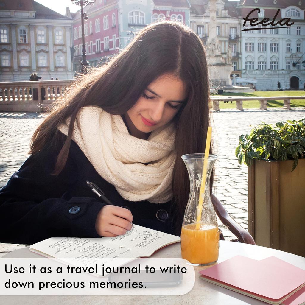 Feela A5 Softcover Journal, 16-Pack, 46 Pages, Pink, Lined, Thread-Bound, Cute Travel Journal, Memo Pad, Student, Girl, School Supplies