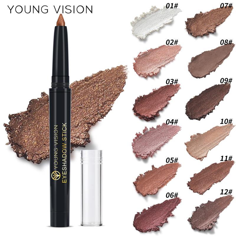 YOUNG VISION 6pcs Pearlescent Color Rotating Eyeshadow Stick Waterproof Cultivation Silkworm Eye Makeup Color Pencil