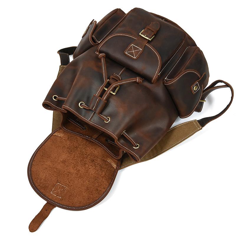 Retro Men'S Leather Backpack Men'S Leather Backpack Student Casual School Bag Going Out Travel Bag