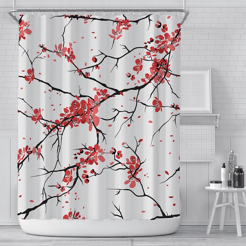 Pink Floral Shower Curtain Liner Asian Japanese Style Flower Cherry Blossoms Shower Curtain Waterproof 3D Print Bath Curtain