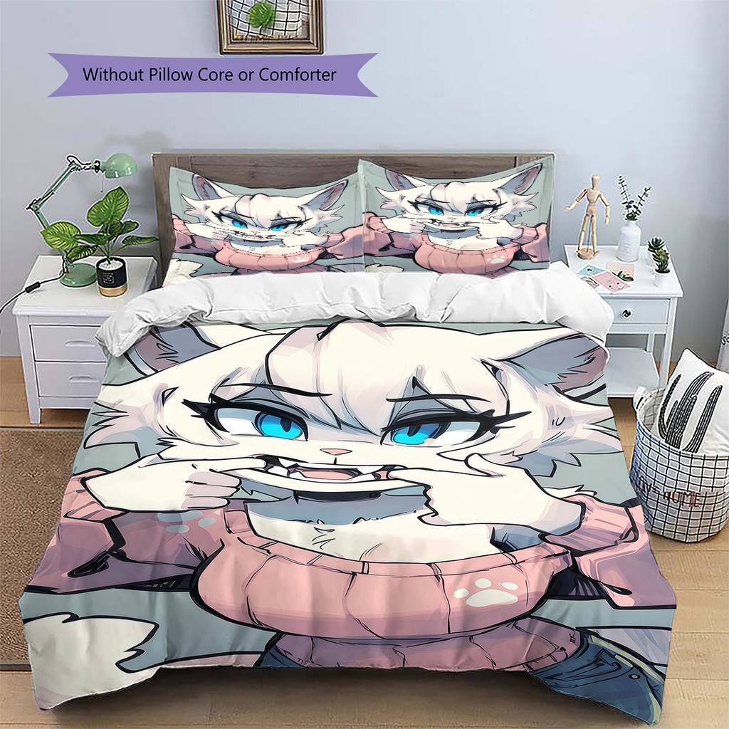 Anime Pattern Bedding Quilt Set Quilt Cover Pillowcase Home Decoration Birthday Gift (1 * Duvet Cover + 2 * Pillowcase, Without Core)