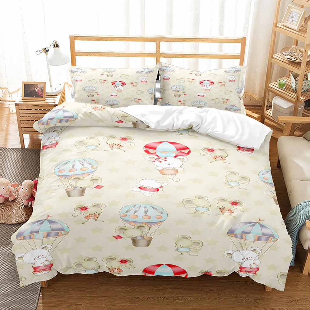 Air Balloon Duvet Cover Collection Single King Cartoon Animal Bedding Collection Cute Sika Deer Elephant Comforter Cover For Kids Teens