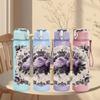 1PC Purple Rose Vintage Floral Print 750ml Color Plastic Sports Water Bottle Leakproof Flip Straw Lid Suitable for Sports Office Home Use