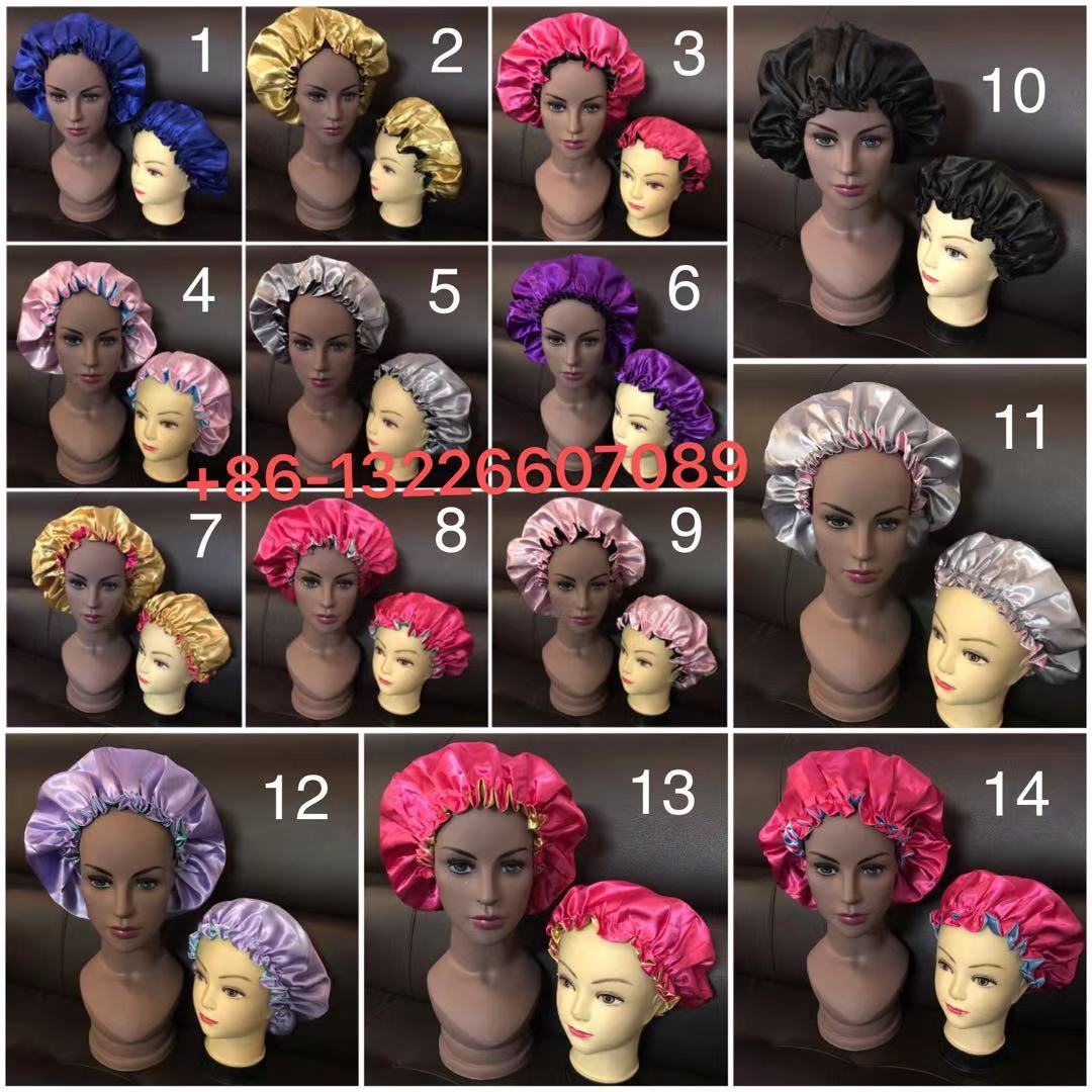 Double Layer Reversible Long Tie Band Braid Bonnet with Silk Satin Bonnets with Drawstring Customized Logo