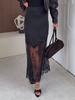 Women Satin Lace Long Skirt Elegant High Street Patchwork Sexy Loose Maxi Skirts Party Fashion Party Vestidos For Women