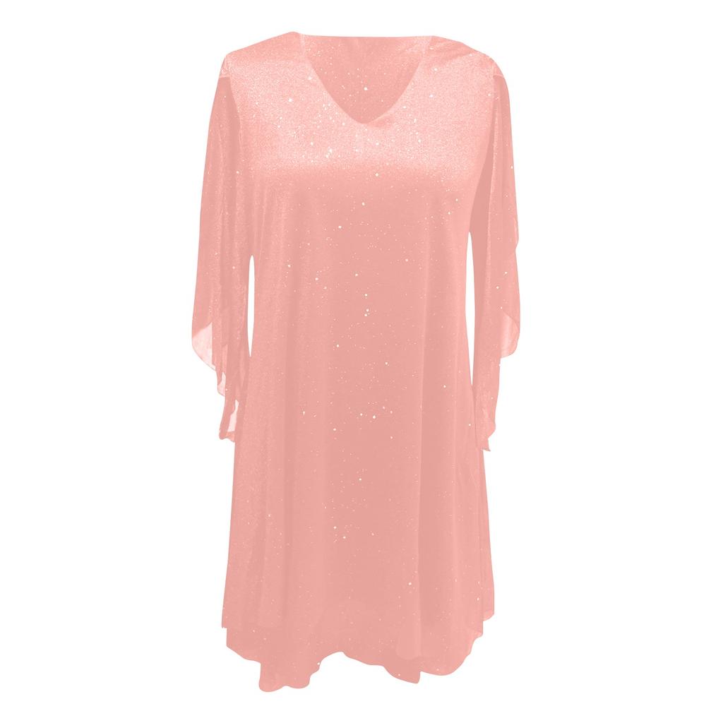 Women's Fashion Long Casual Dress With Irregular Sleeves In Color Sequins