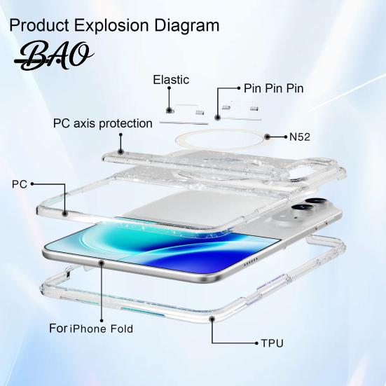 Durable Scratch Resistant Magnetic Glitter Case for IPhone Fold, Clear Phone Protector Shell, Shell Precise Cutout, Guard Anti-fall Protection MagSafe