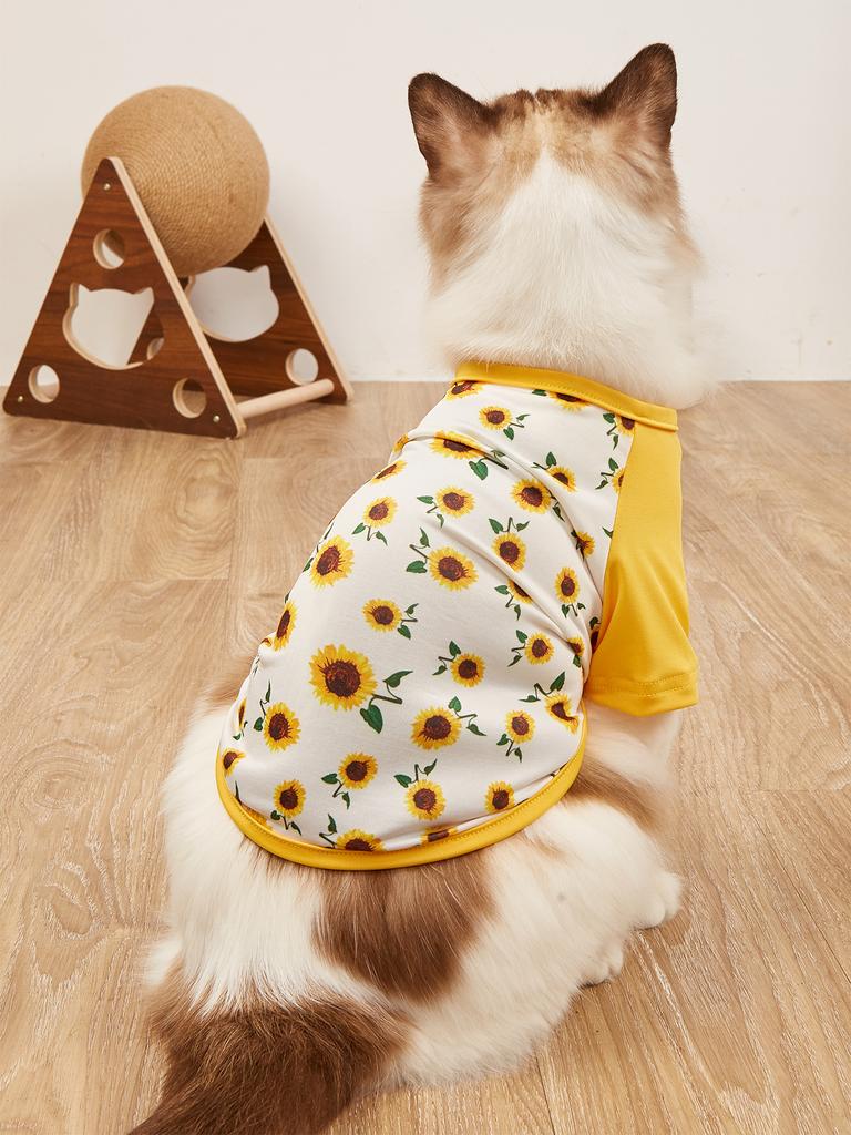 Pet Cloth Dog T-shirt with Sunflower Printed Clothes for Doggy Dog Cat Floral Apparel Costume Kitten
