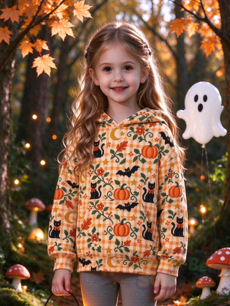 Girl Clothes Halloween Hoodies Purple Ghost Pumpkin Bat 3D Full Print Long Sleeve Pullover Autumn Casual Sweatshirt for Children