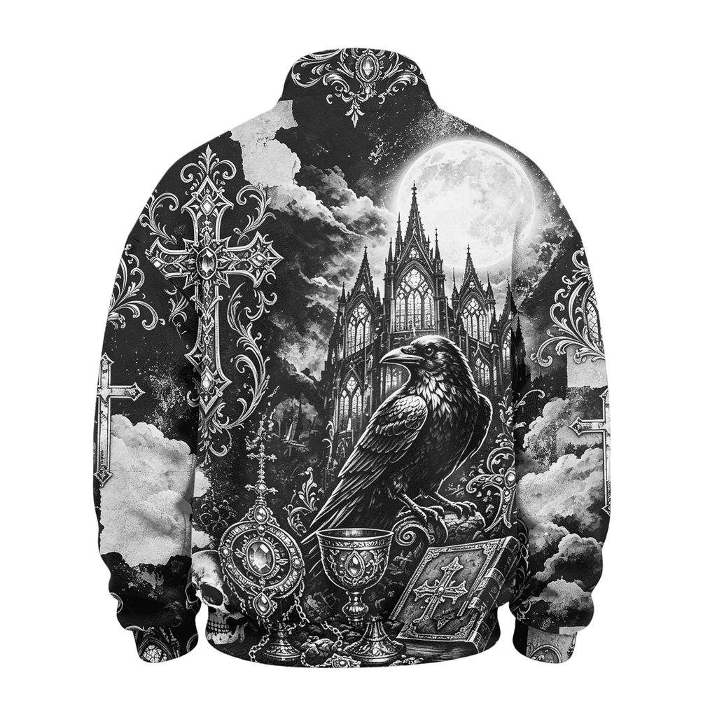 Men's Casual Flannel 1/4 Zip Long Sleeve Sweatshirt with Halloween Print