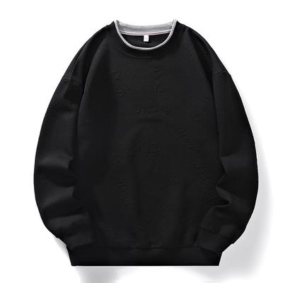 Spring and Autumn Sports Sweater Men's Round Neck Cotton Long Sleeve Solid Color Plus Size Sweater