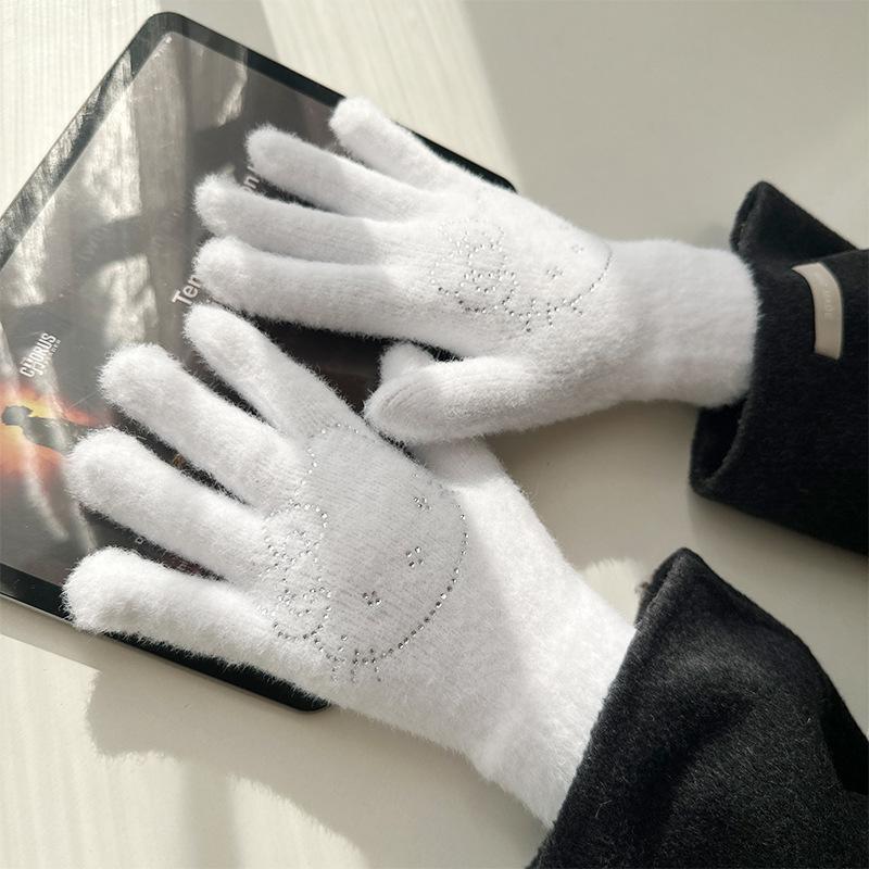 

Autumn and Winter Warm Finger Split Gloves Korean Version Hot Diamond Kt Cat Plush Full Finger Gloves Outdoor Cycling Warm and Cold Proof Gloves