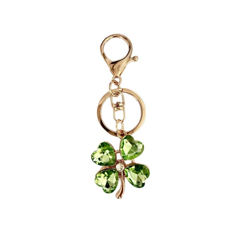 Luxury Rhinestone Four-Leaf Clover Keychain Green Leaf Fashion Keyring Bag Charm for Women Trendy Exquisite Gift