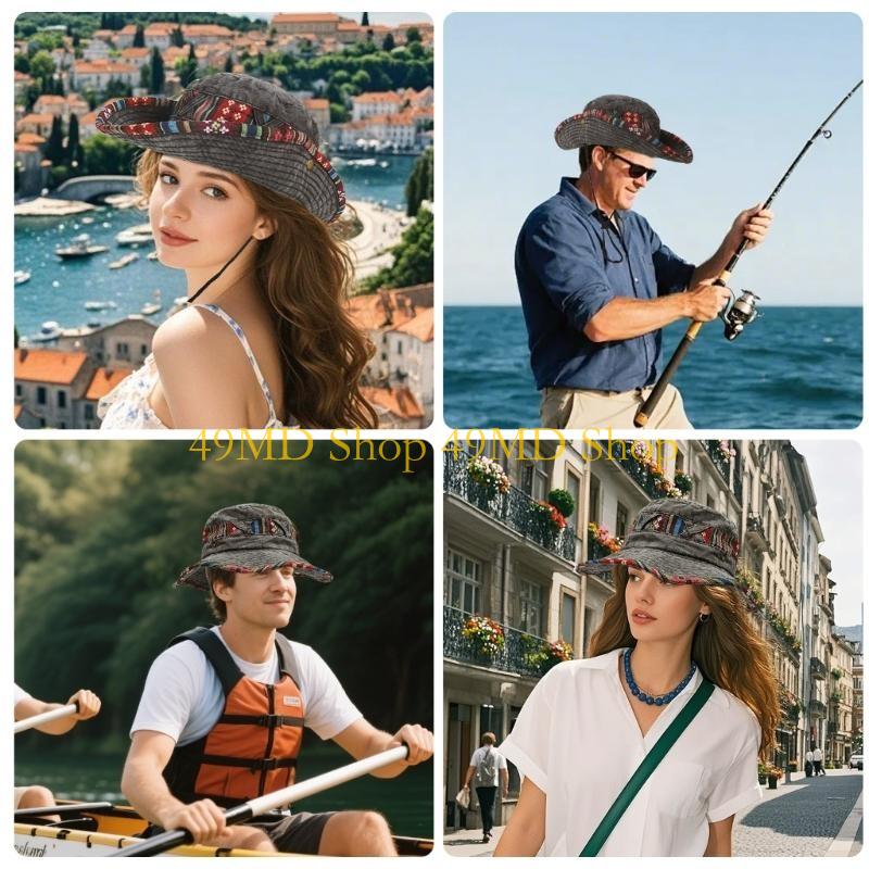 49MD National Fisherman Hat Ethnic Print Cotton Blend Foldable Summer Beach Parties Cap