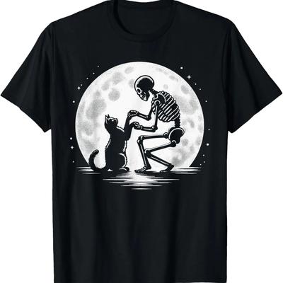 Skeleton Cat Skull Kitty Goth Halloween T-Shirt
