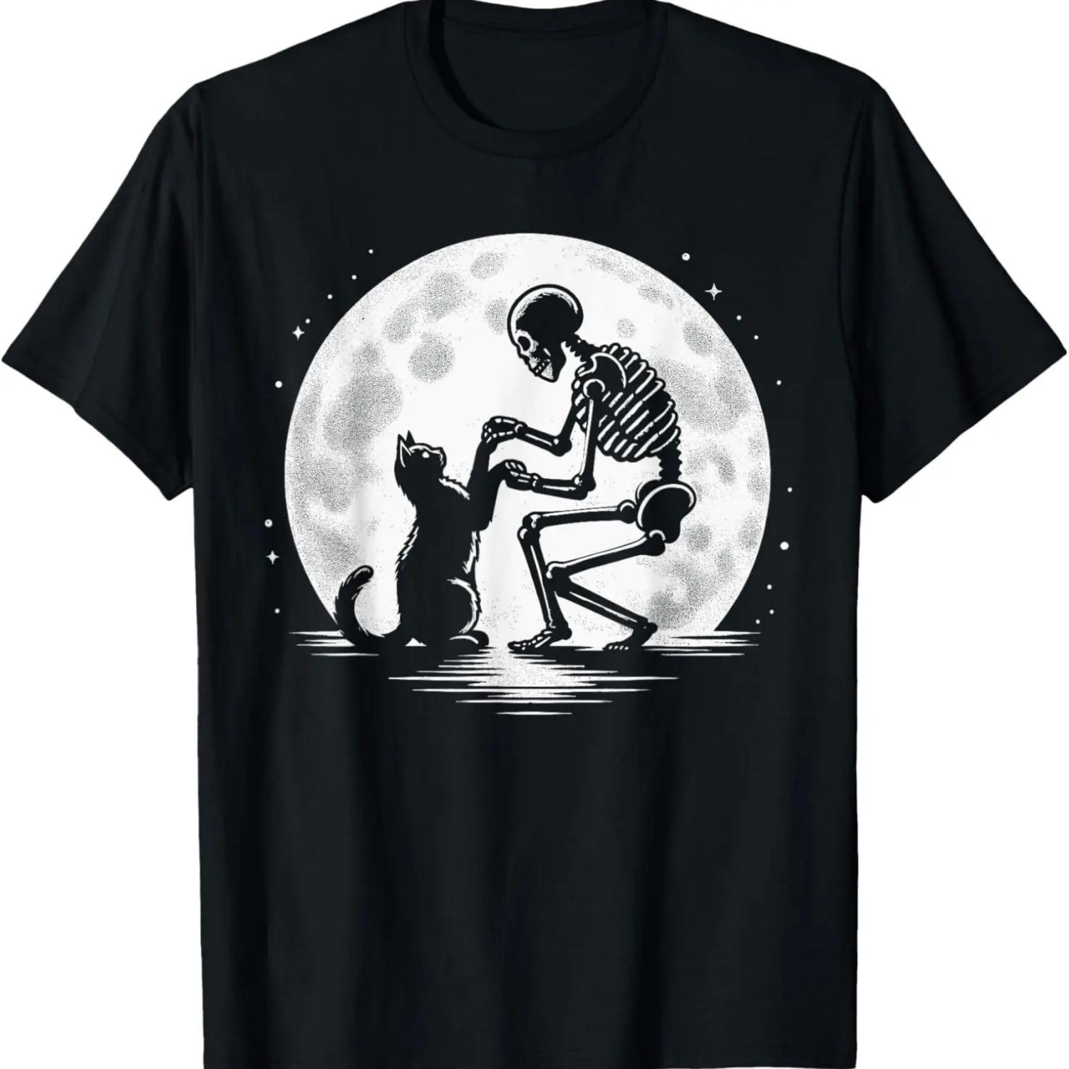 Skeleton Cat Skull Kitty Goth Halloween T-Shirt S чёрный