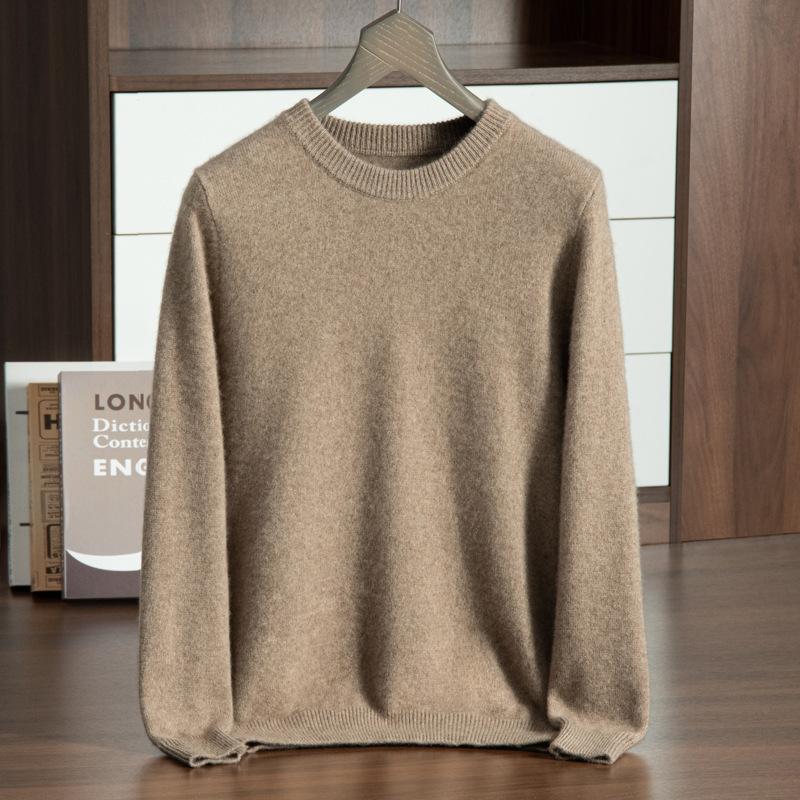 New cashmere sweater crew neck solid color double strand thickened sweater Korean version fashion knitted wool S