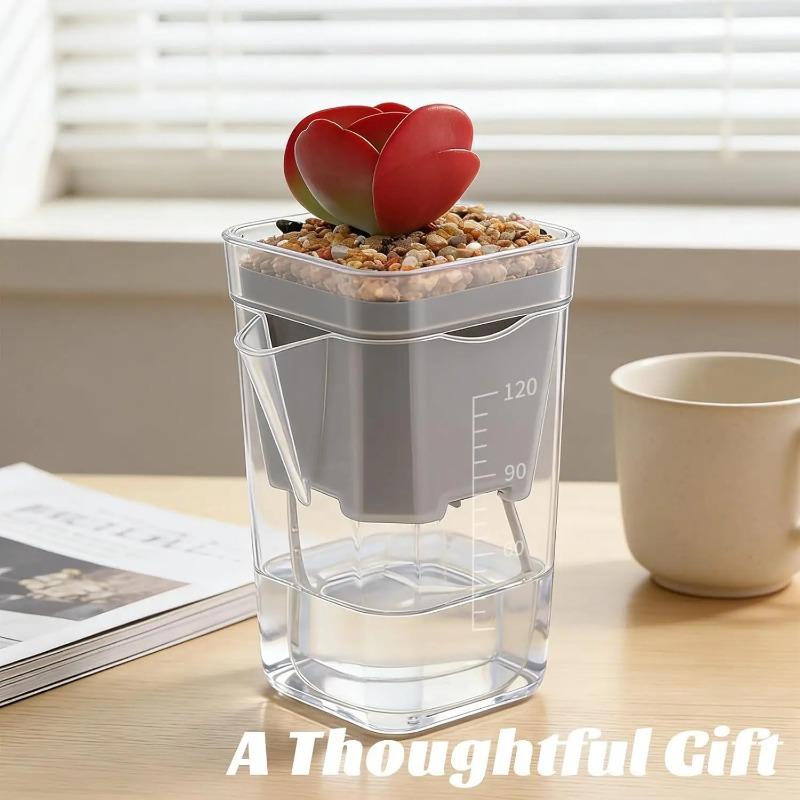 Automatic Self-Watering Flower Pot, Translucent Plastic Planter with Drainage Holes, For Succulents & Cuttings, Home Gardening Decor