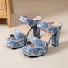 Slippers for Women 2026 New Outward Wear Summer French Block Heel One-word Platform Temperament Denim High Heels