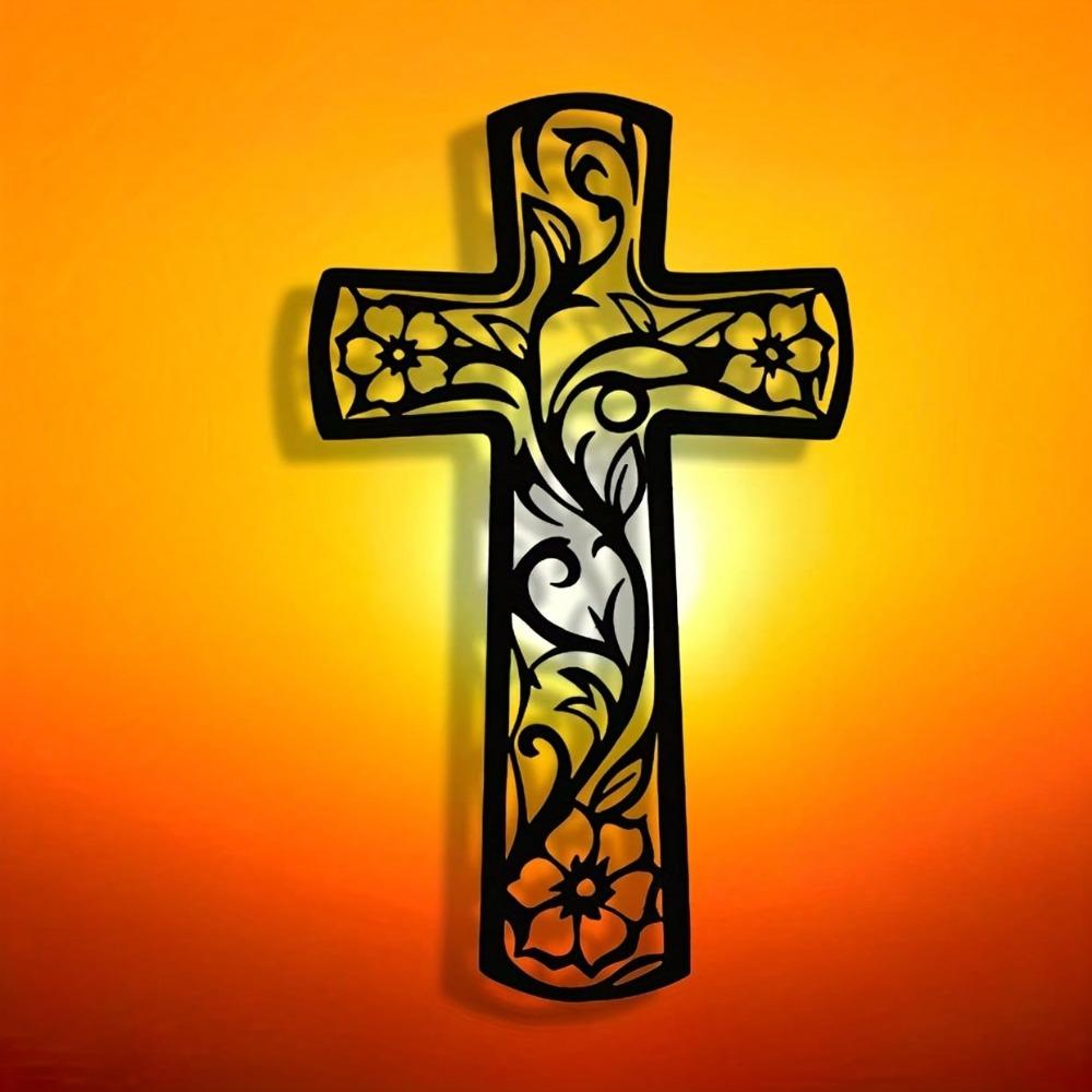 Abstract Cross Wall Art Metal Decor Filigree Grapevine Design Modern Spiritual Sculpture Office Living Room