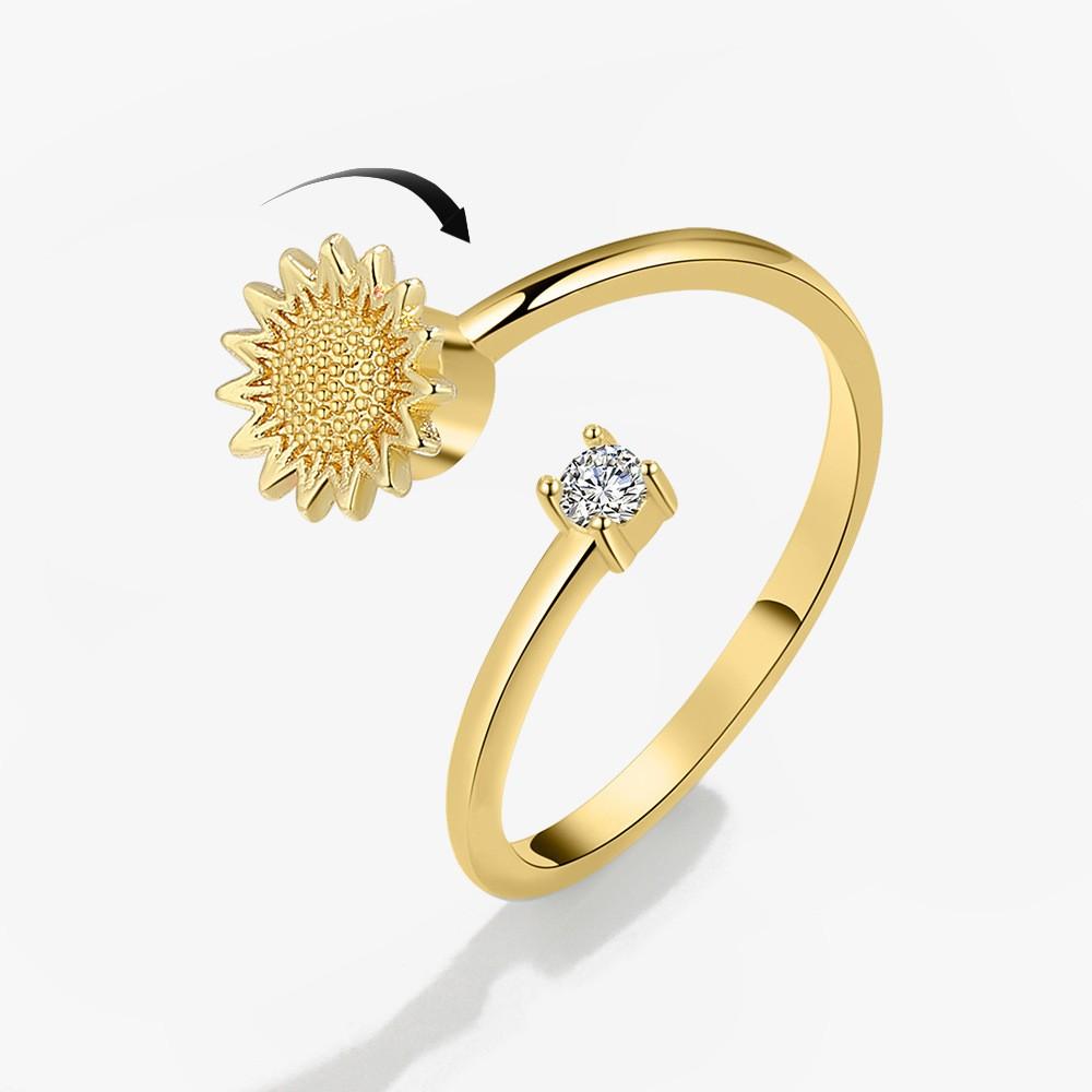 Bohemia Sunflower Diamond Anxiety Relaxing Spinning Ring For Women Anti-Stress Fidget Spinner Metal Engagement Ring Accessories resizable