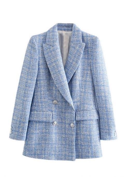 European and American women's clothing textured double-breasted blazer autumn and winter new fashion casual top