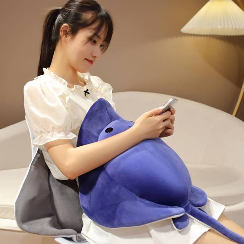 Plush Stingray Short Toy Pp Cotton Stuffed Grey Blue Huggable Soft Gift Pillow