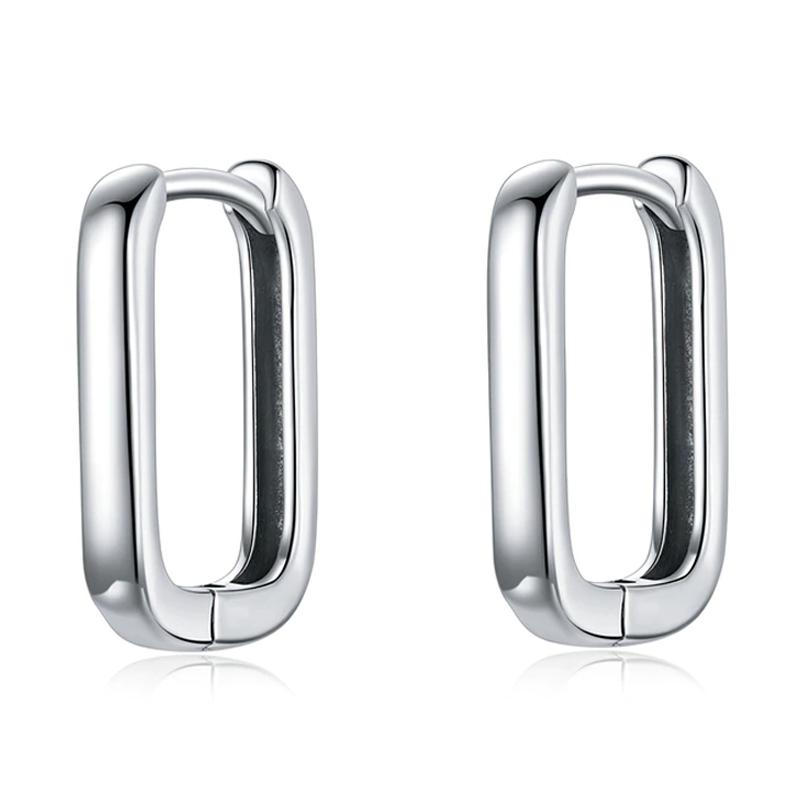 BAMOER Silver Square buckle Earrings 925 Silver Classic French Earring for Women Party Wedding Fine Jewelry BSE478