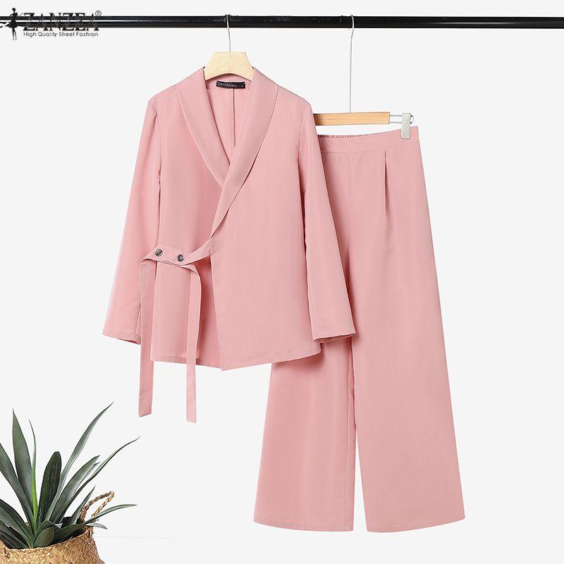 ZANZEA Women Long Sleeve Blouse and Pants Casual Two Piece Suit Sets