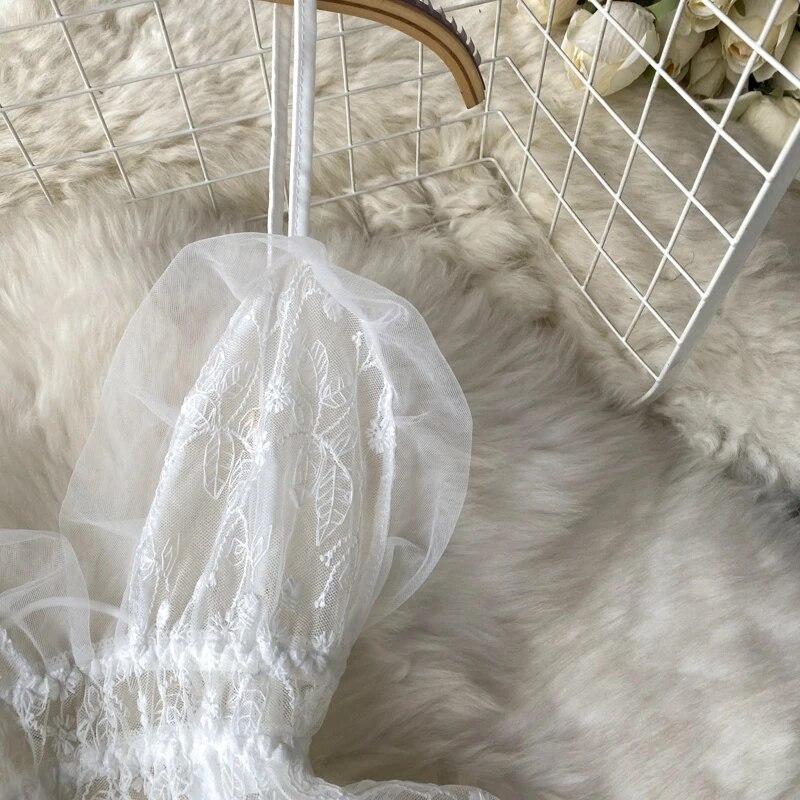 Ladies Sensual Camis Night Dress Fashion Mesh Embroidery Sexy Underwear Slim Pajamas 2023 Lingerie Sheer Nightwear