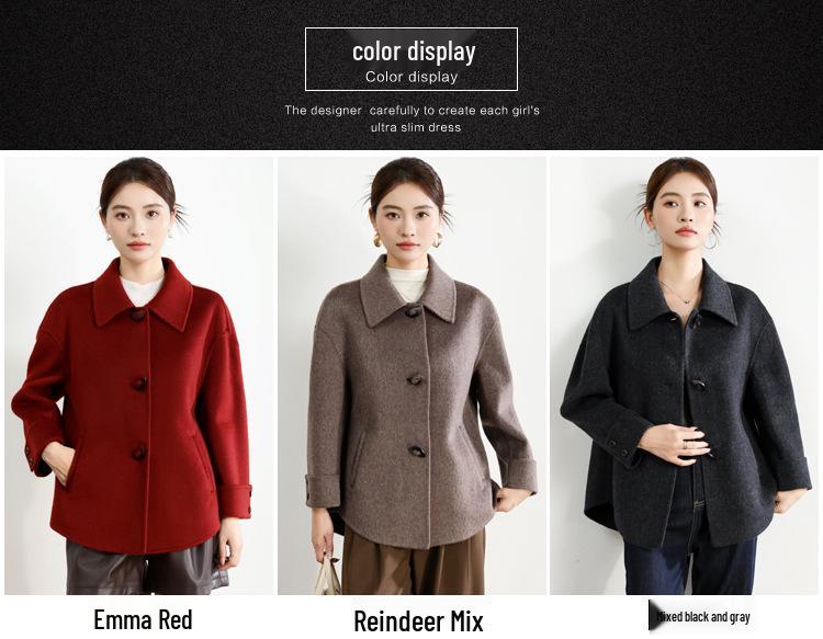 Mamas modischer Umlegekragen doppelseitiger Woll-Kaschmir-Mantel für Herbst & Winter - Stilvoller kurzer Wollmantel für Frauen mittleren Alters über 50