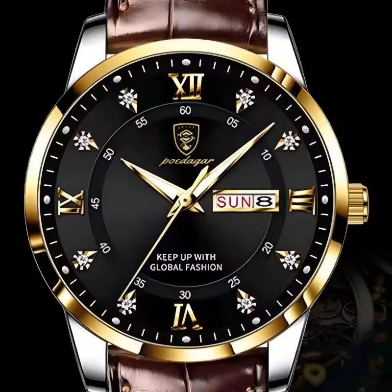POEDAGAR Casual High Quality Men Watch Waterproof Luminous Leather Original Wristwatch Quartz Business Watches for Men Reloj