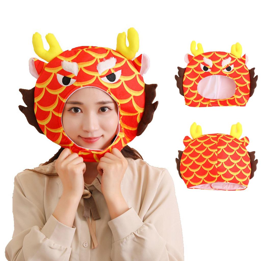 Chinese New Year Headgear for Adult 3D Dragon Hat for Boys Girls Cartoon Plush Hat Festival Celebration Party Headpiece