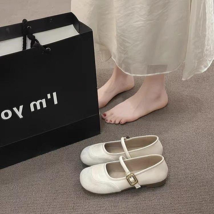 French Gentle Mary Jane Shallow Mouth Single Shoes Spring New High-end Temperament Flat Bottom with Skirt