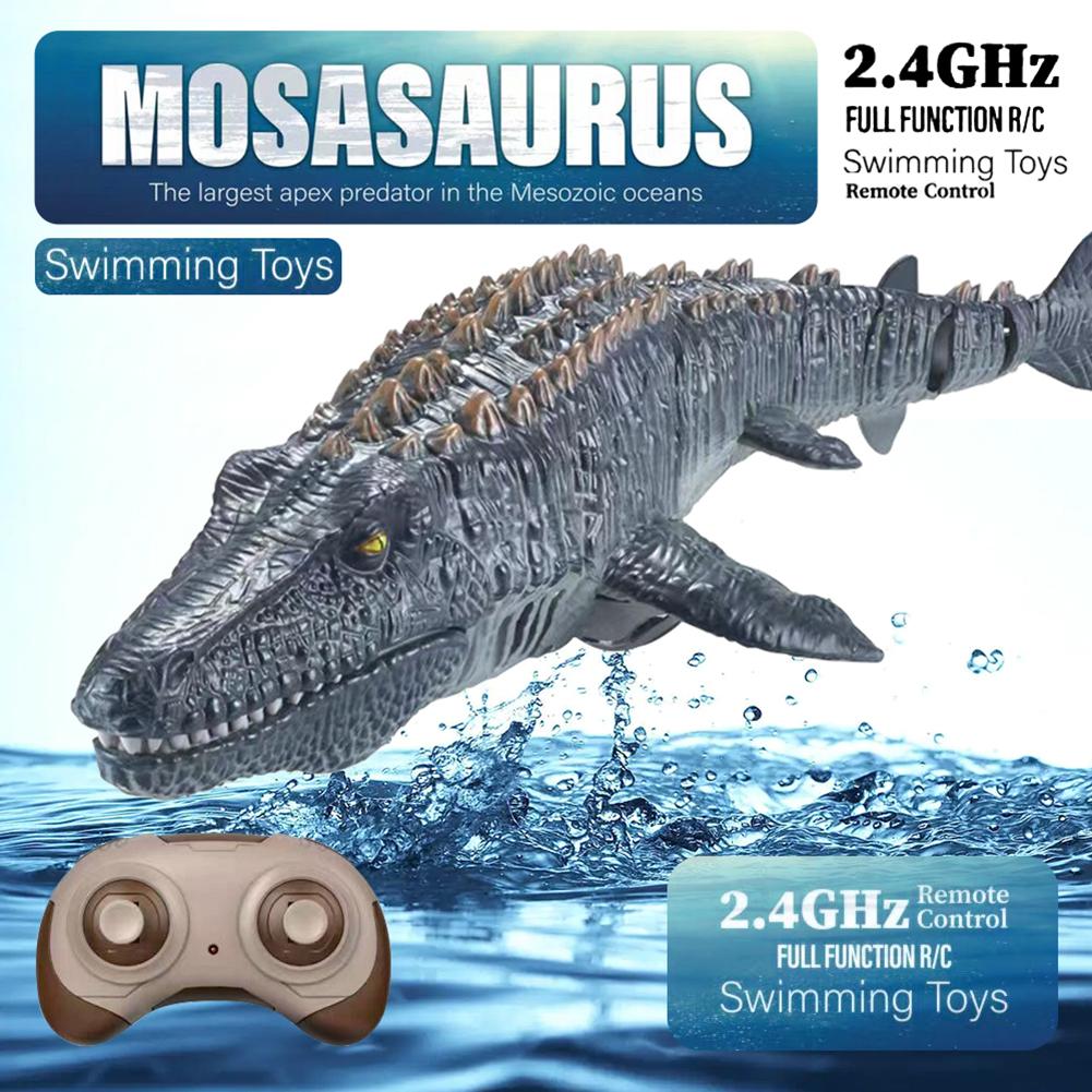 Remote Control Dinosaur For Kids Mosasaurus Diving Toys Rc Boat With Light Spray Water For Swimming Pool Lake Bathroom Ocean Protector Bath Toys