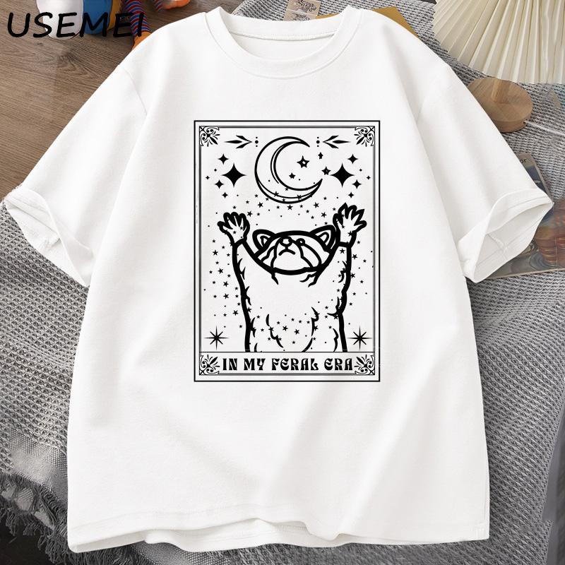 In My Feral Era Raccoon T Shirt Mystical Racoon Tshirt Tarot Card Print Tshirt Summer Cotton Short Sleeve Tee Shirt Unisex Clothes