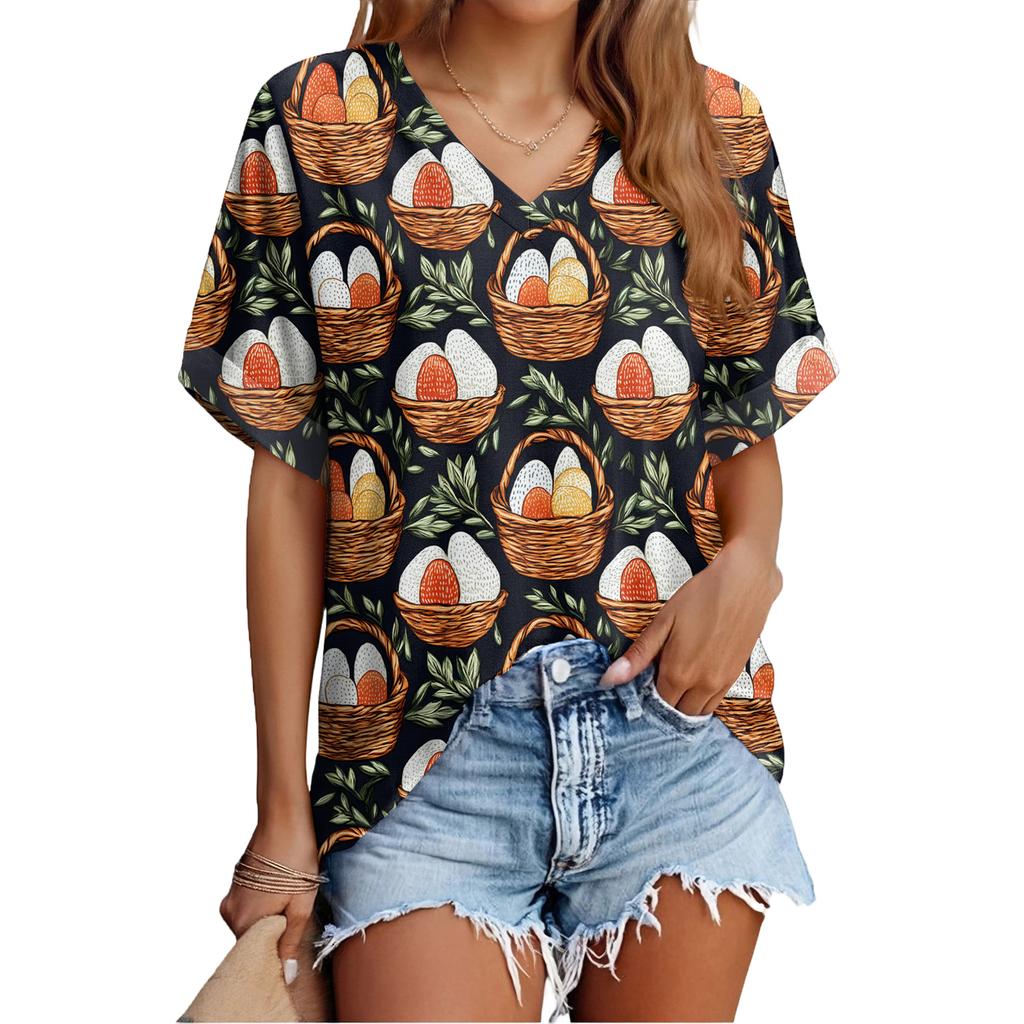 Women's Fashionable Casual Everyday Versatile Easter Print Slim-Fit Summer Short-Sleeve Top