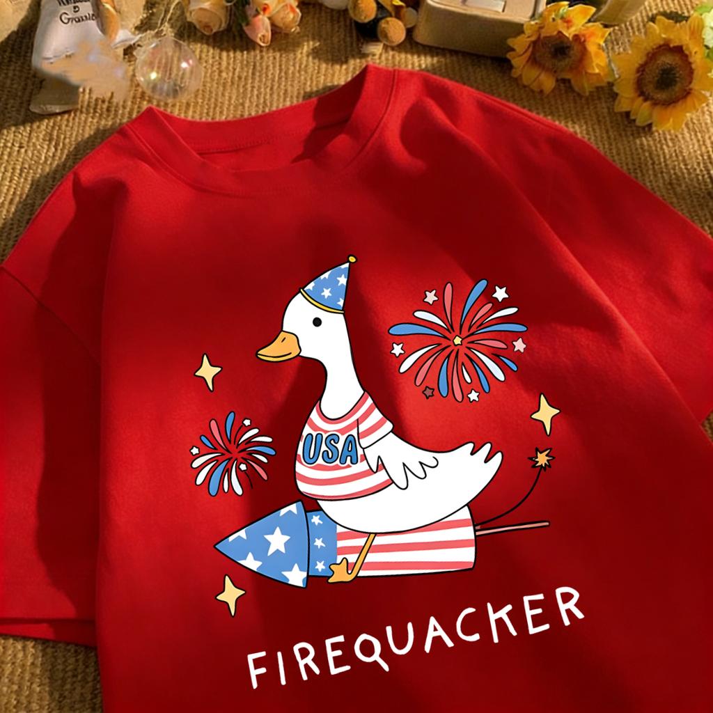 Usa'S Big Goose On A Rocket Design T-Shirt Unisex Cotton Summer Basics Tee Vintage Clothing Unisex Loose Fashion Streetwear