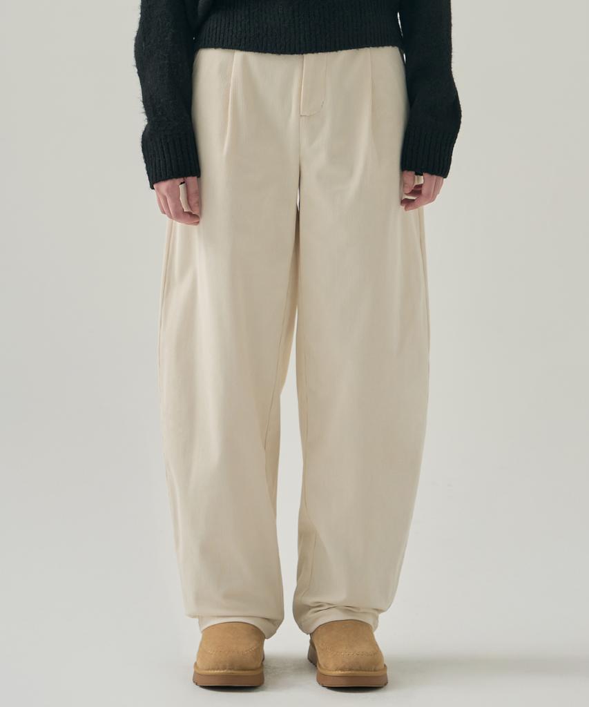 Deuloupisumeon Curved Corduroy One-Pleat Slacks [Brown]