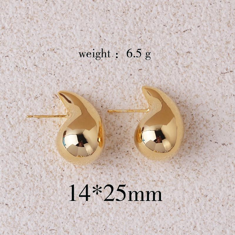 Vintage Gold Plated Chunky Dome Drop Earrings for Women Glossy Stainless Steel Thick Teardrop Earrings Dupes Lightweight Hoops