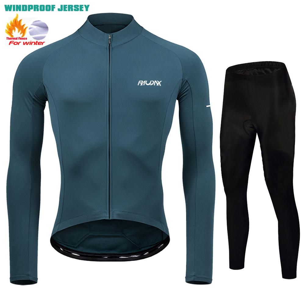 Raudax Winter Mountain Bike Jersey Ropa De Hombre Thermal Fleece Keep Warm Road Bike Sportswear 2026 Winter Velvet Warm Cycling Clothing Suit Set