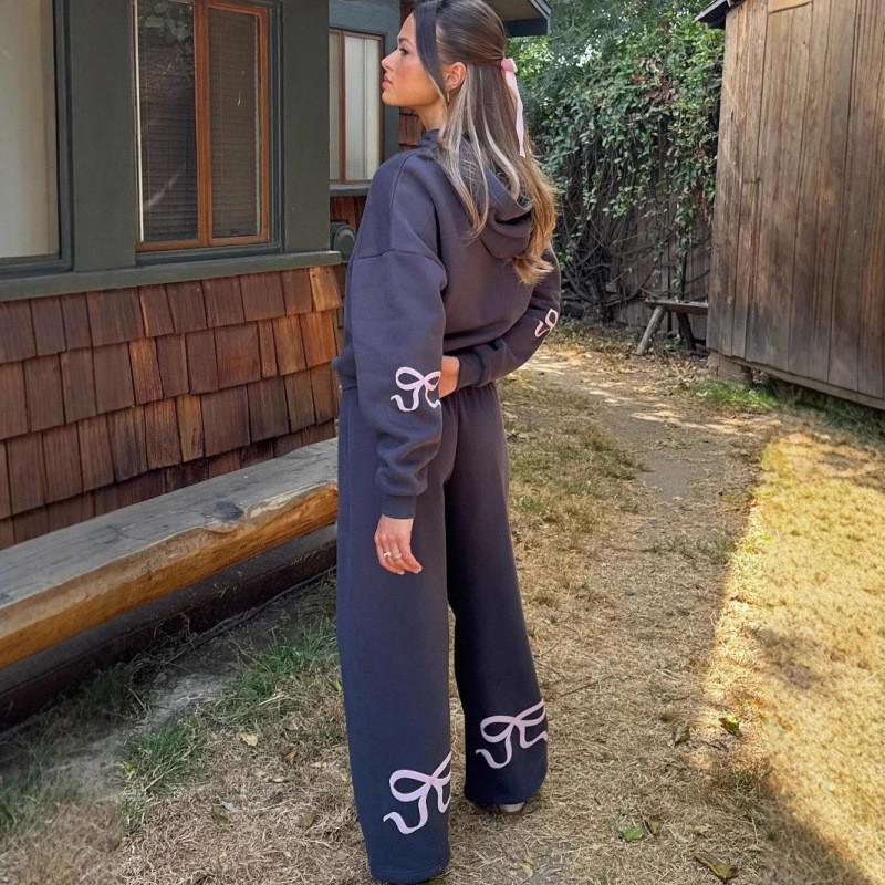 Womens Winter Casual Hoodie Set With Bow Detail Streetwear Two Piece Outfit