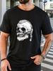 Unisex Black Crew Neck Tee Viking Beard Braid Skull Sketch Retro Gothic Graphic Soft Cotton Casual Male Short Sleeve Tops