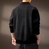 Men's High-End Half-Zip Corduroy Plush Hoodie: European Cotton, Ribbed Long Sleeve, Loose Fit, Autumn Polo Shirt.