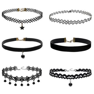 6 Τεμάχια Γυναικείο Μαύρο Βελούδινο Κολιέ Choker Κορίτσι Δαντελωτό Choker Κολιέ με Κρεμαστό Τατουάζ