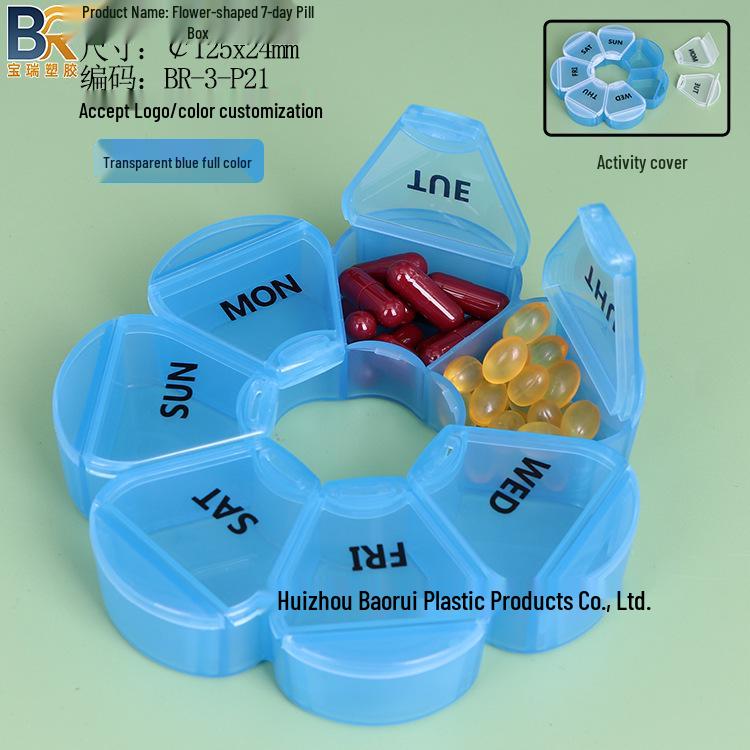 7-Day Round Petal Pill Box: Compact 7-Grid Medicine Organizer for Travel